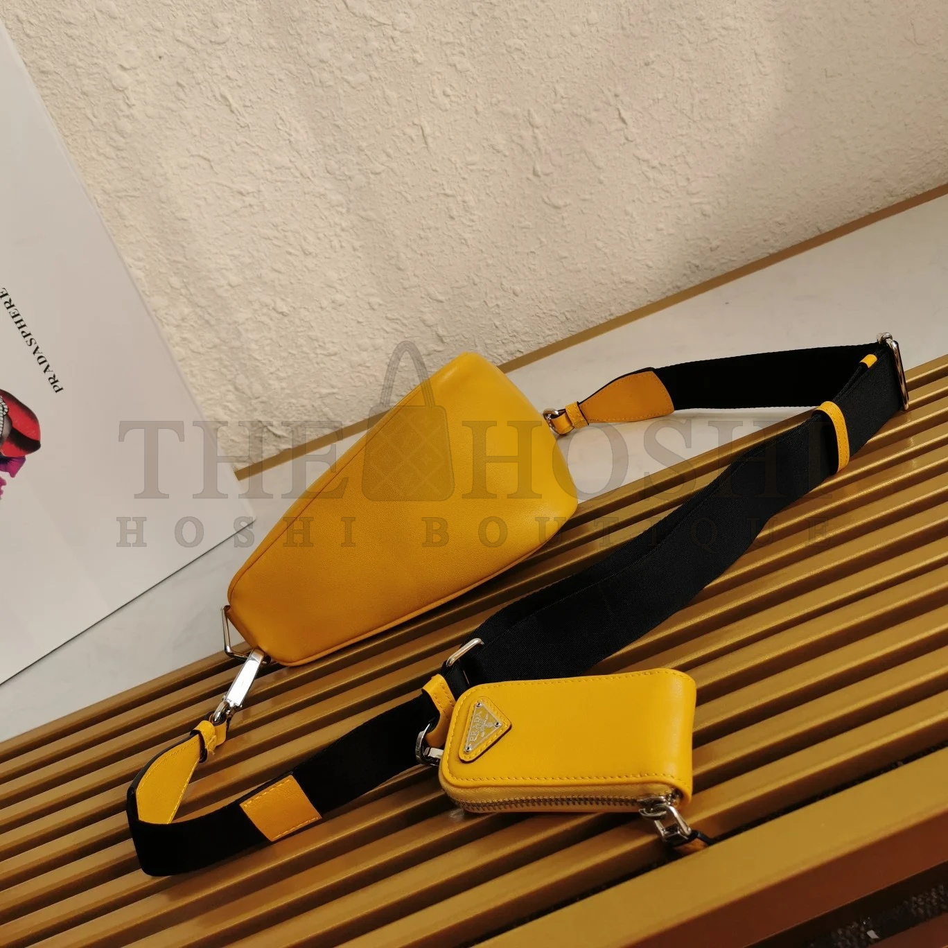 Pra*a Triangle Shoulder Bag In Yellow Calfskin Master Quality