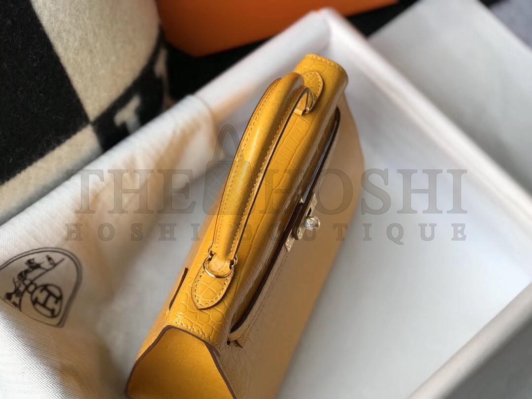 H**me5 Kelly 28cm Bag In Yellow Embossed Crocodile GHW Master Quality