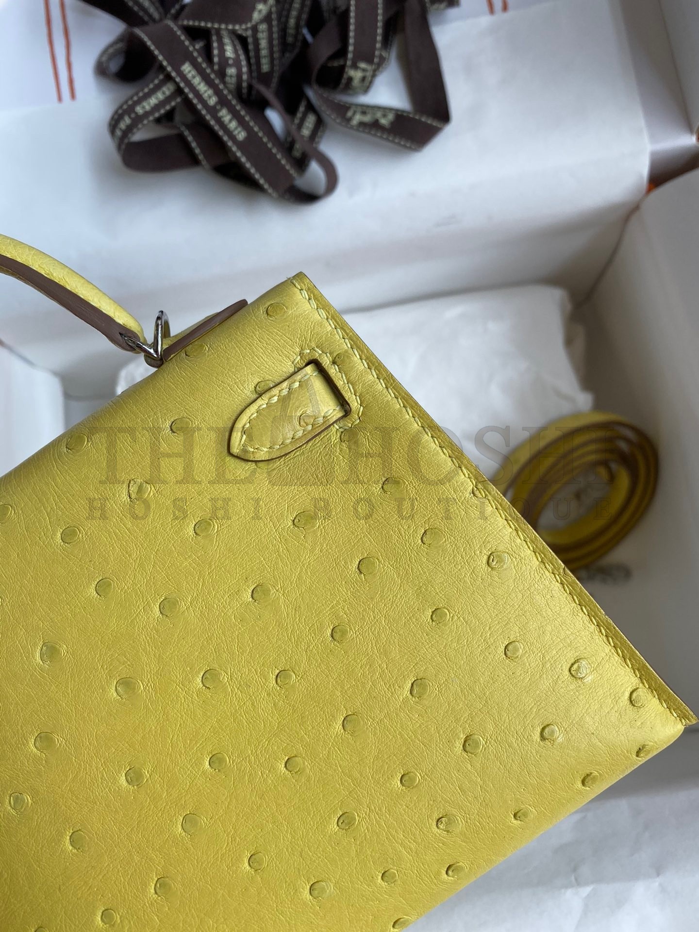 H**me5 Kelly Mini II Sellier Handmade Bag In Lime Ostrich Leather Master Quality