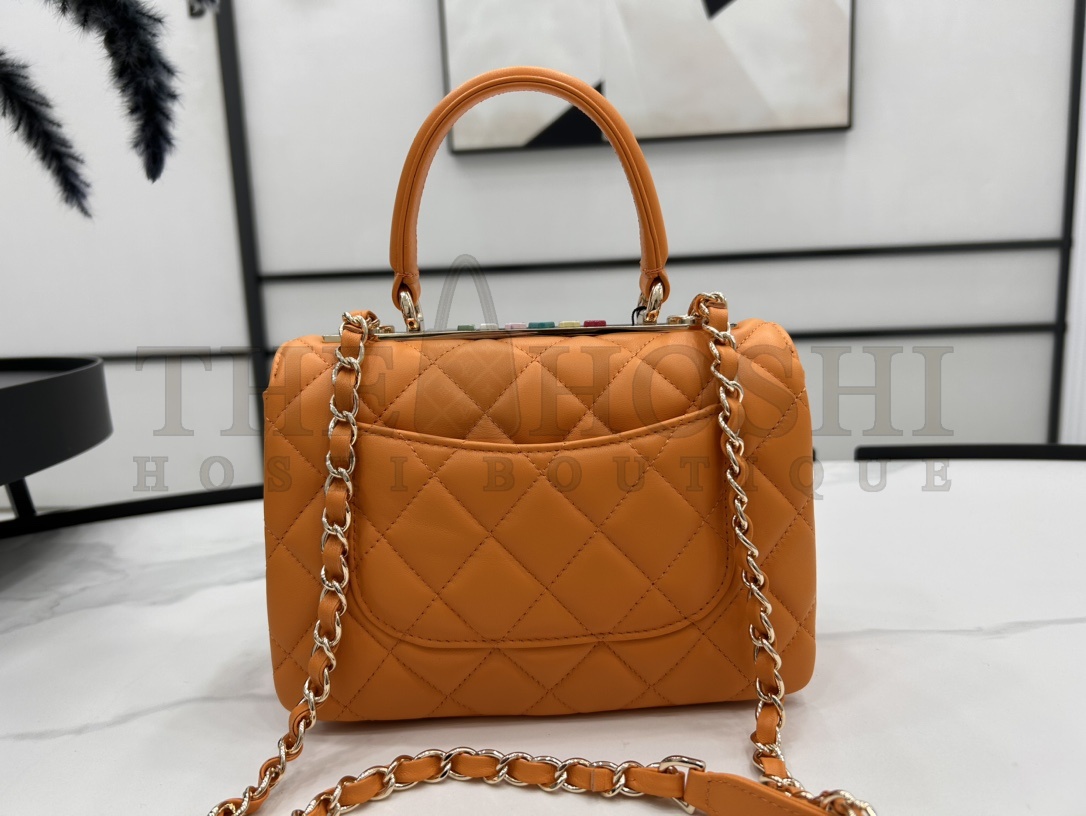 Ch**el 24C CC Trendy AS4654 Top Handle Bag Orange Lambskin with Rainbow Hardware 20cm Master Quality