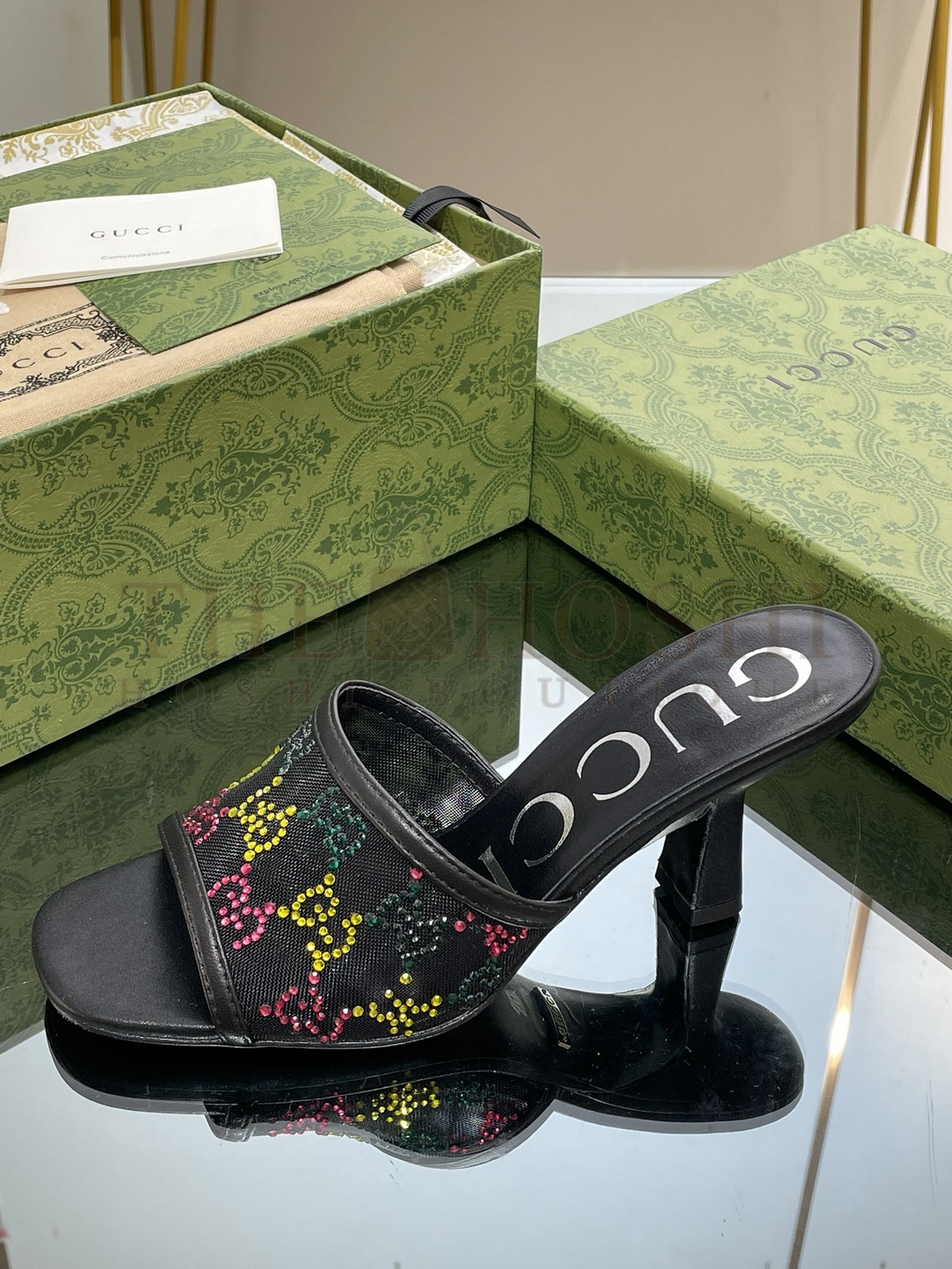 Gvc*1 Demi Rhinestone Mesh Mule Sandals Master Quality