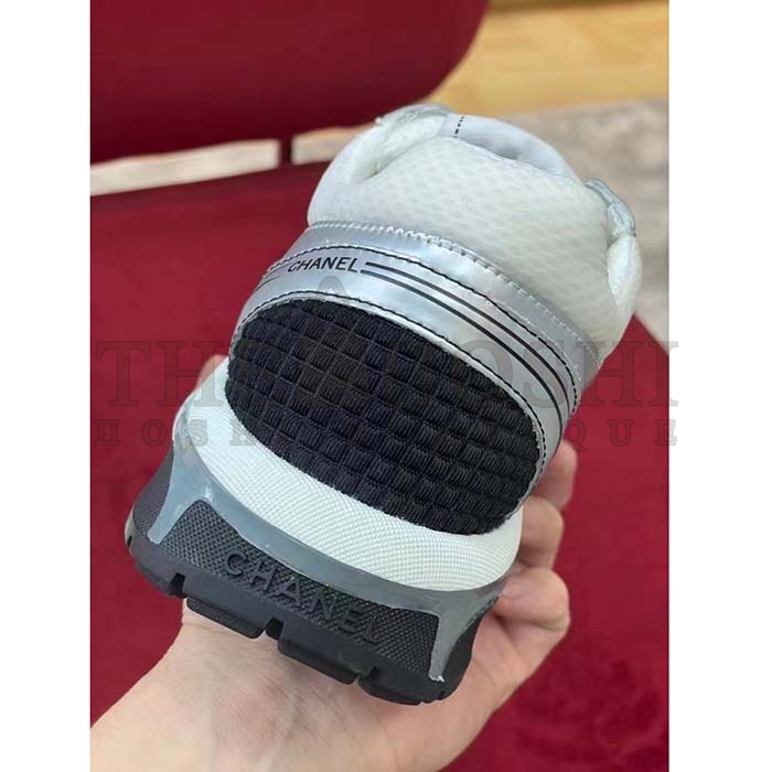 Ch**el trainer shoes Women CC Sneakers Fabric Laminated White Silver Master Quality