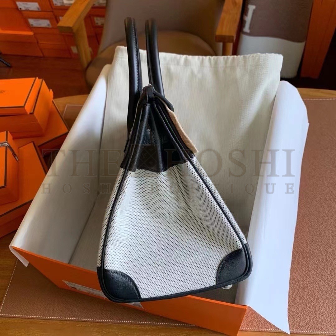 H**me5 Birkin 30 Handmade Bag In Toile & Black Swift Leather Master Quality