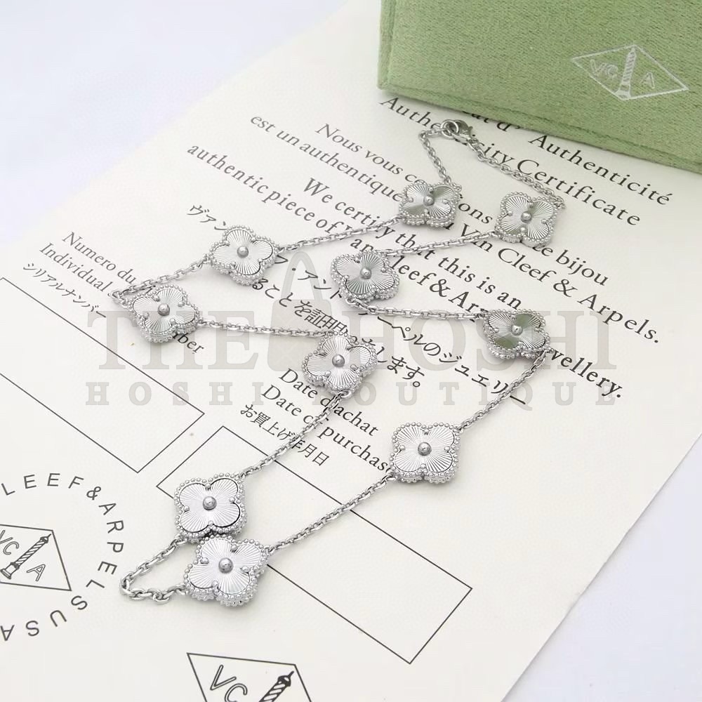 18k Premium Onyx Ten Flowers Clover Necklace. V*n Cl**f&Arpels Master Quality