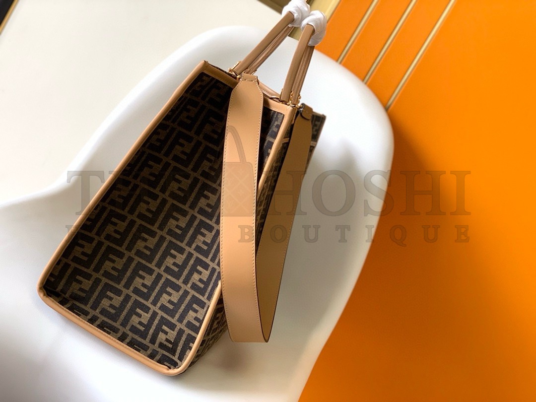 F**di Sunshine Large Tote Bag in Brown FF Jacquard Fabric Master Quality