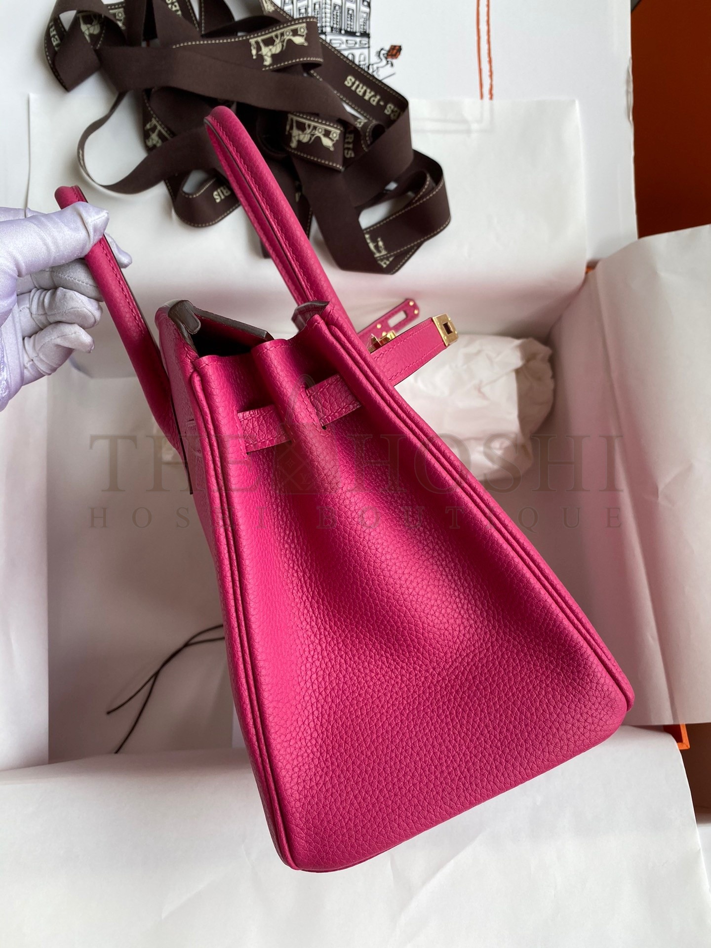 H**me5 Birkin 25 Retourne Handmade Bag In Rose Tyrien Clemence Leather Master Quality