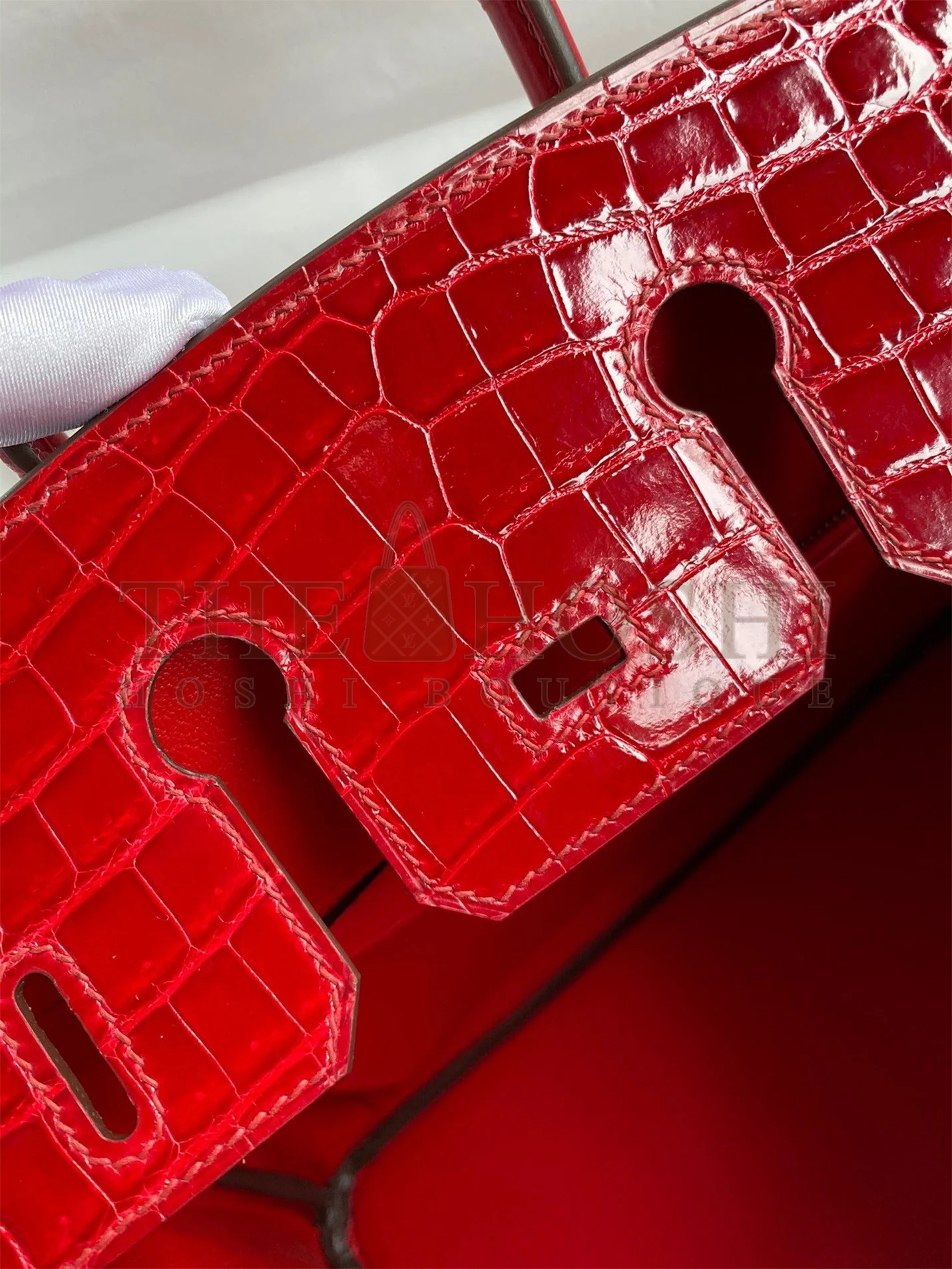 H**me5 Birkin 25 Handmade Bag In Red Crocodile Porosus Shiny Skin Master Quality