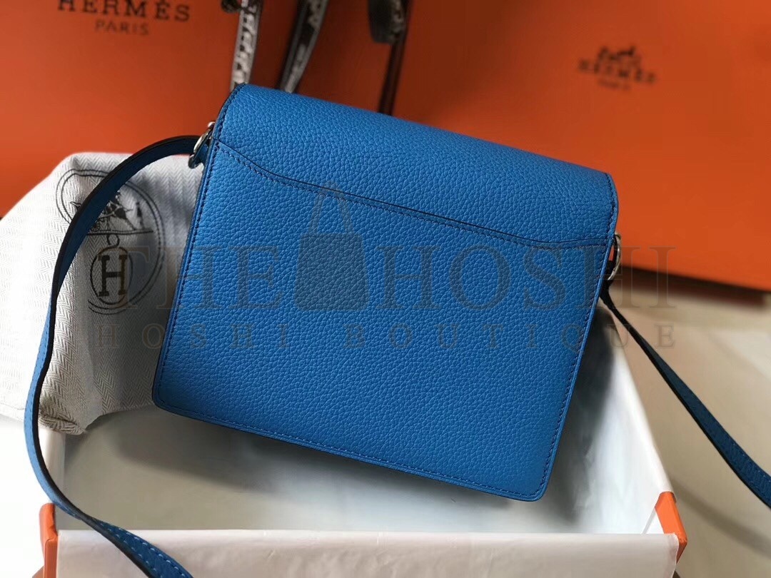 H**me5 Mini Sac Roulis 18cm Bag In Blue Hydra Evercolor Calfskin Master Quality