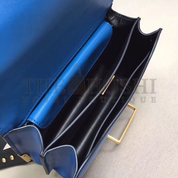 Pra*a Cahier Shoulder Bag In Blue Hydra /Black Leather Master Quality