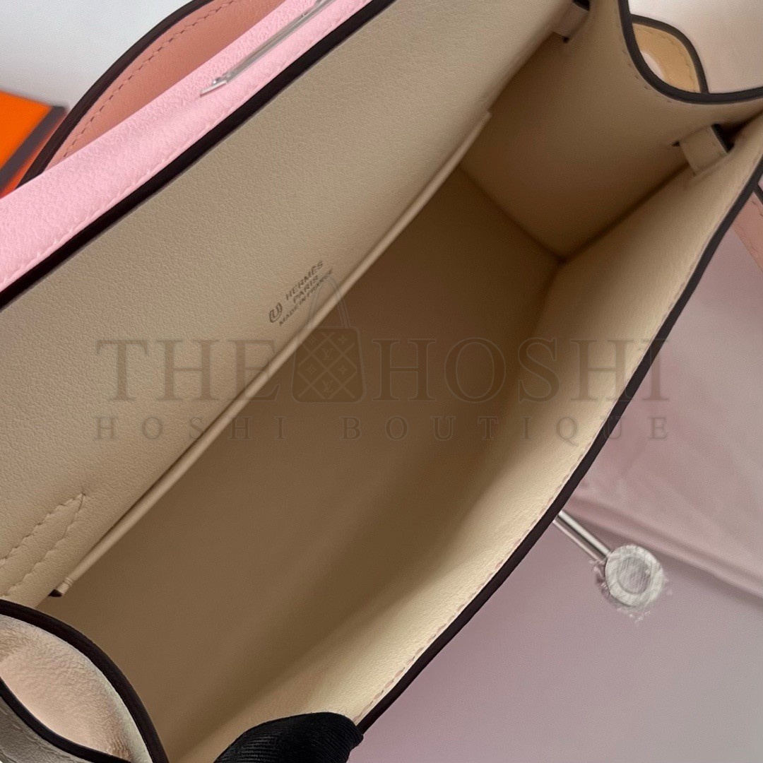 H**me5 HSS Kelly Pochette Bicolor Bag in Pink and Craie Swift Calfskin Master Quality