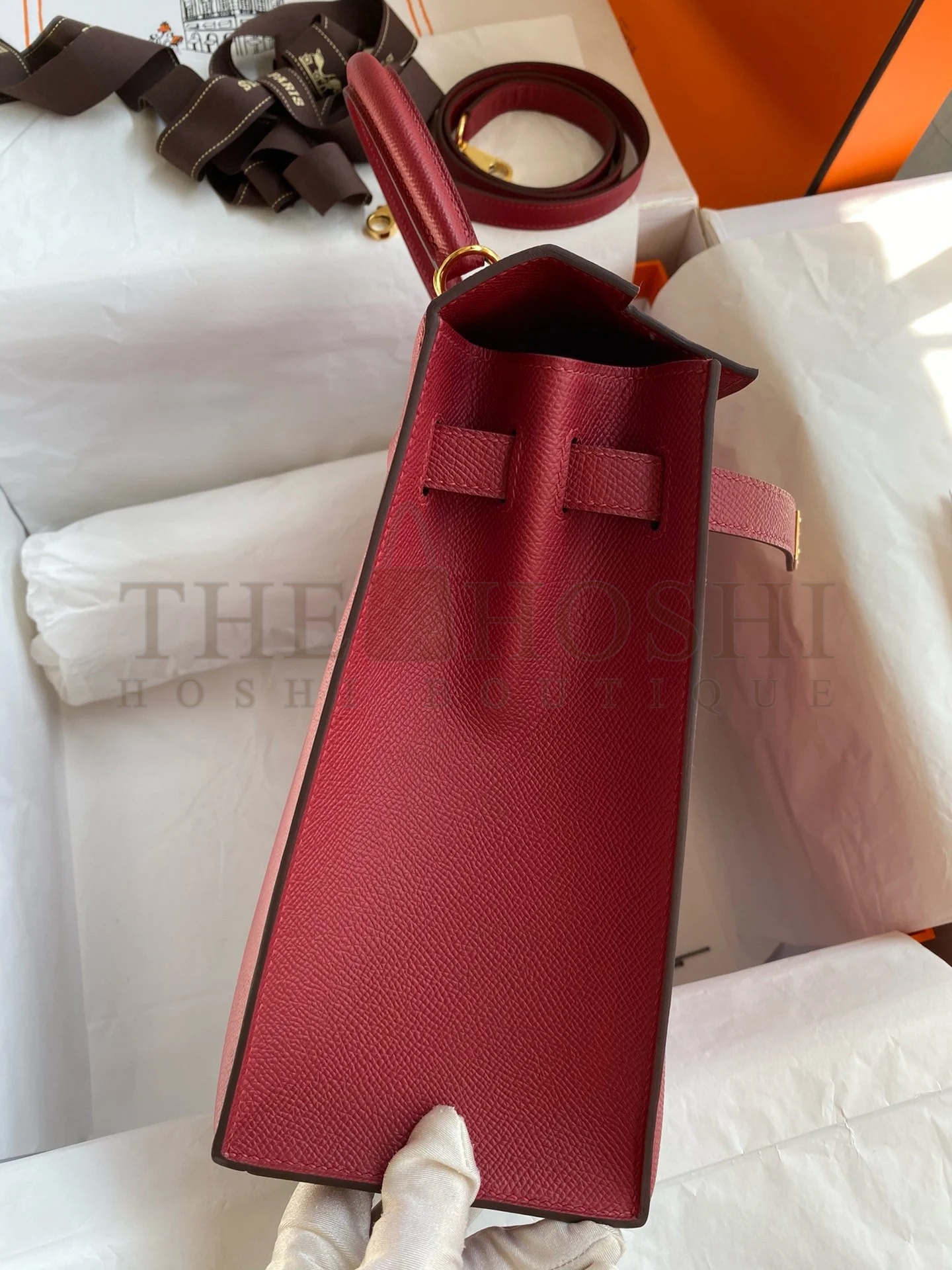 H**me5 Kelly Sellier 32 Handmade Bag In Red Epsom Calfskin Master Quality