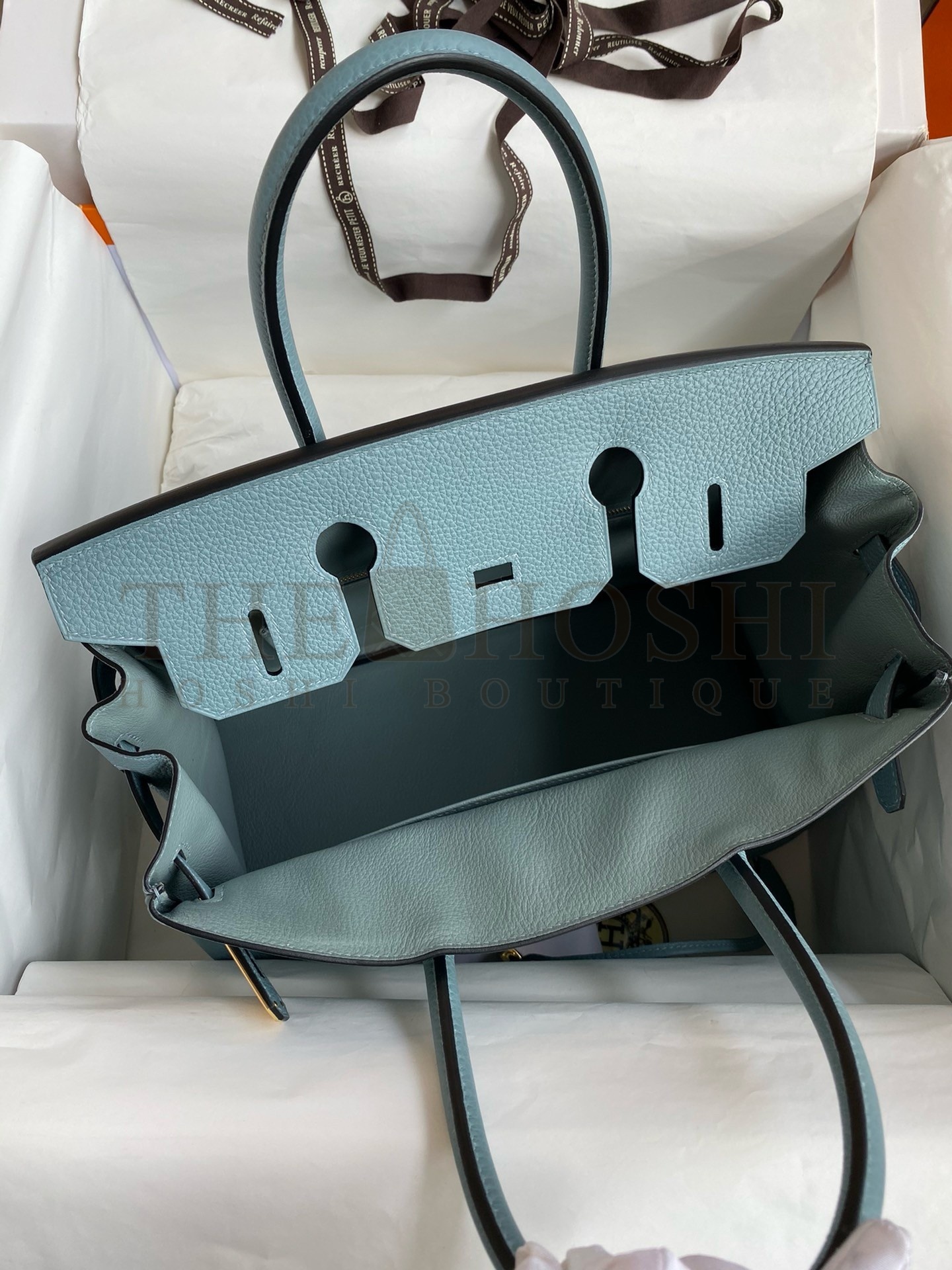 H**me5 Birkin 30 Retourne Handmade Bag In Ciel Clemence Leather Master Quality