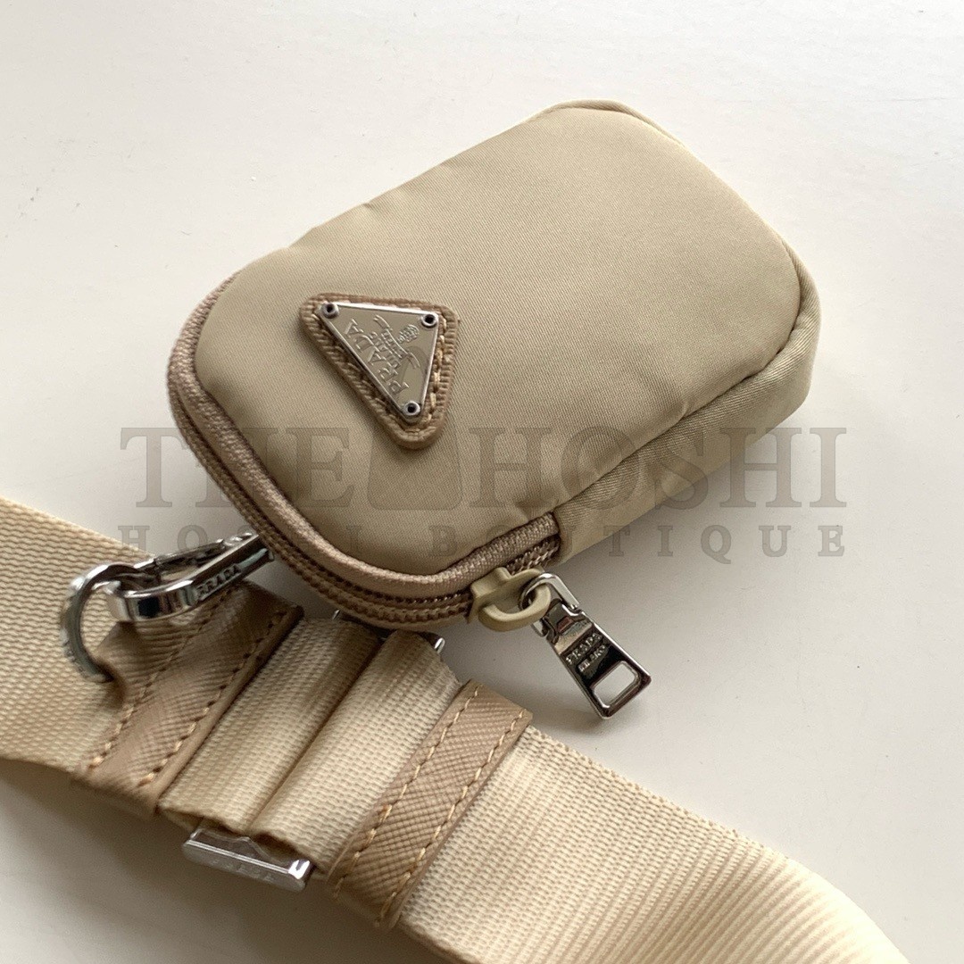 Pra*a Shoulder Bag with Flap in Beige Re-Nylon Master Quality