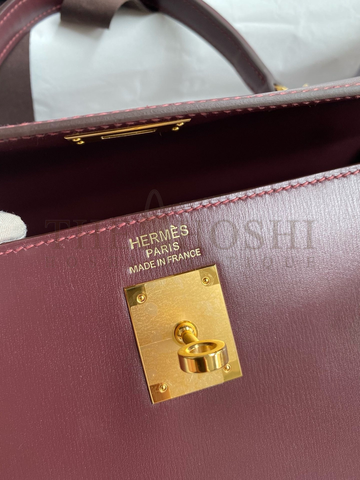 H**me5 Kelly Sellier 35 Handmade Bag In Bordeaux Box Calfskin Master Quality