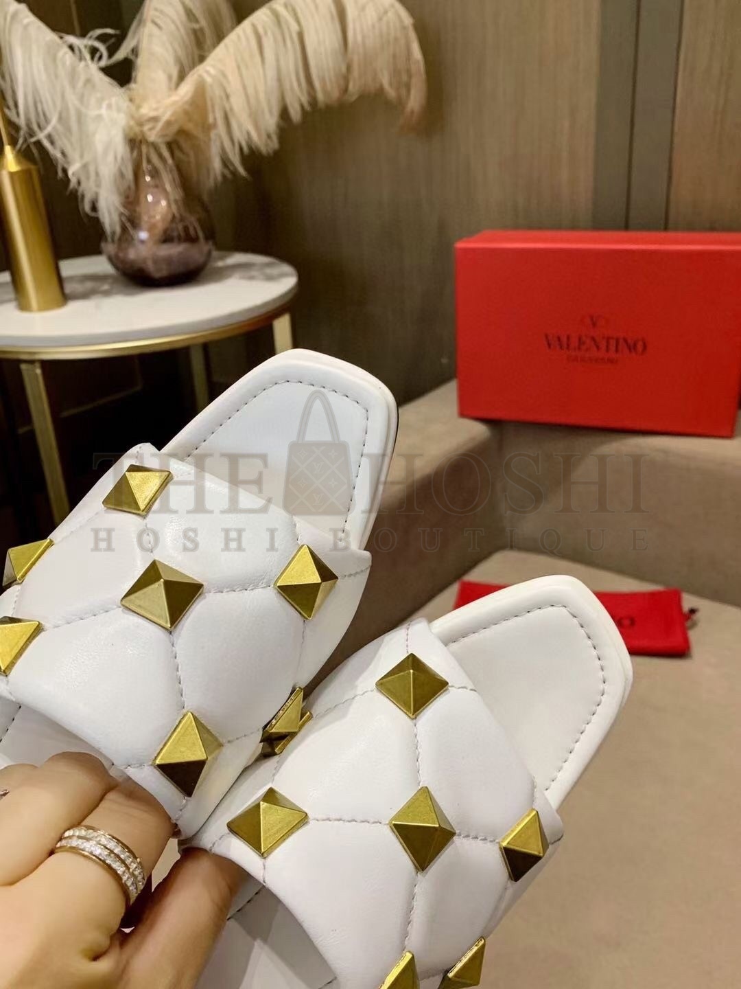 Va1e*ntin0 Roman Stud Slide Sandals 65mm In White Lambskin Master Quality