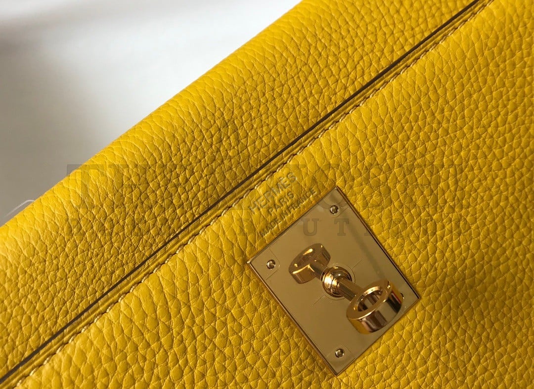 H**me5 Kelly 28cm Retourne Bag in Yellow Clemence Leather GHW Master Quality
