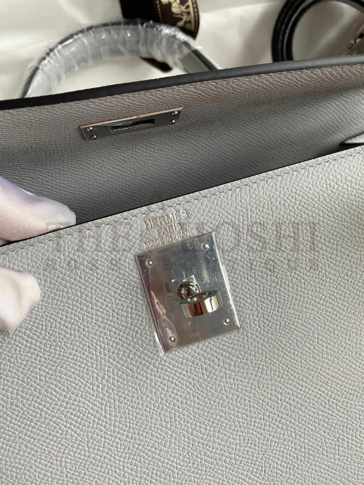 H**me5 Kelly Sellier 28 Handmade Bag In Gris Mouette Epsom Calfskin Master Quality