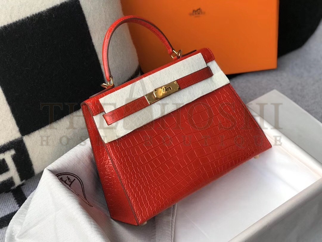 H**me5 Kelly 28cm Bag In Red Embossed Crocodile GHW Master Quality