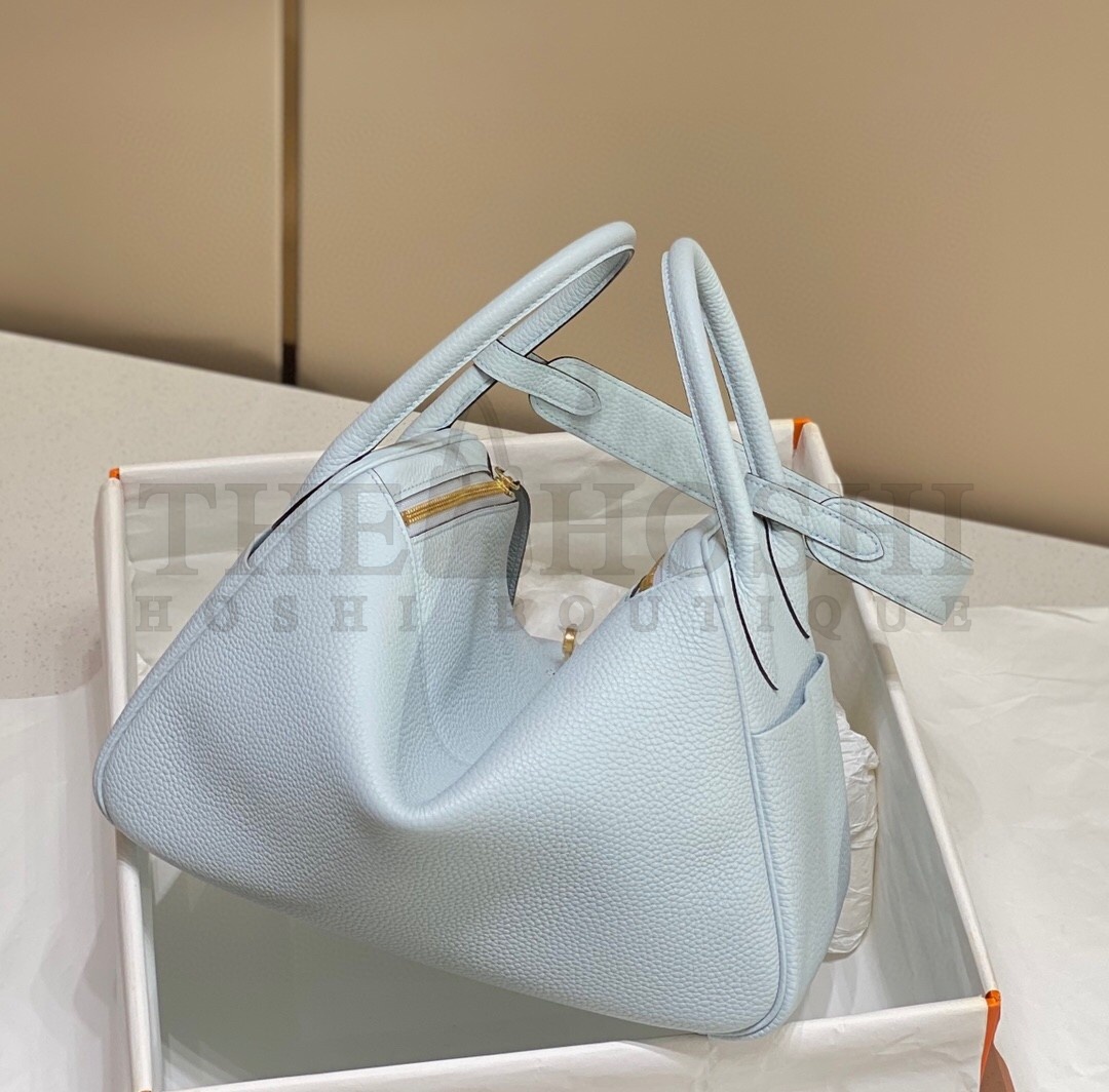 H**me5 Lindy 26cm Bag In Blue Brume Clemence Leather GHW Master Quality