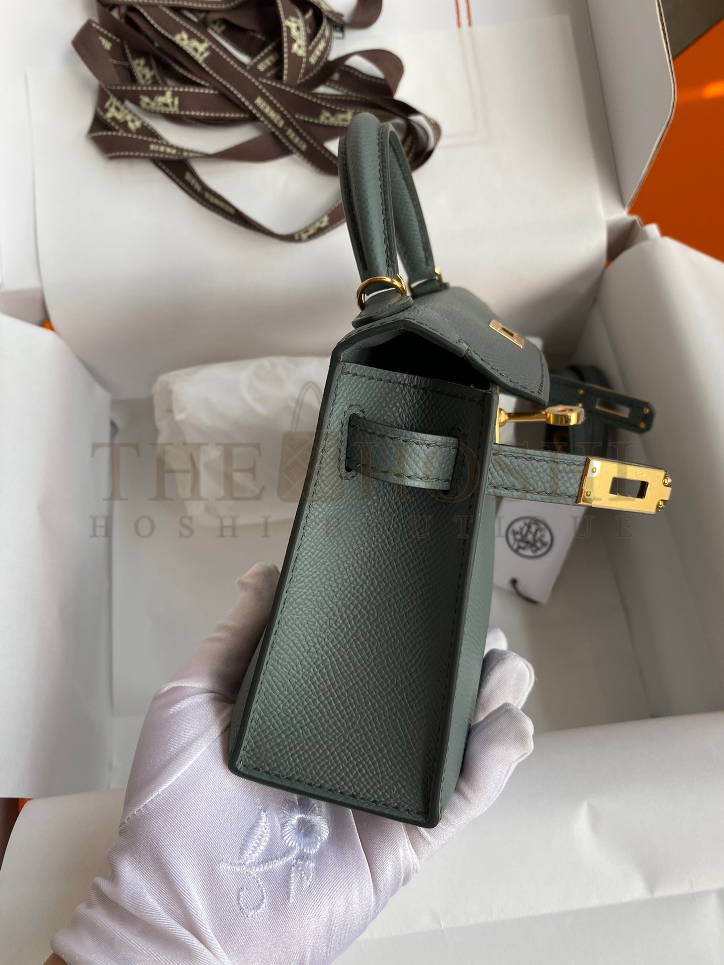 H**me5 Kelly Mini II Sellier Handmade Bag In Vert Amande Epsom Calfskin Master Quality
