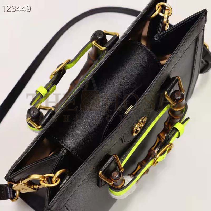 Gvc*1 Women Gvc*1 Diana Medium Tote Bag Double G Black Leather Bamboo Handles Master Quality