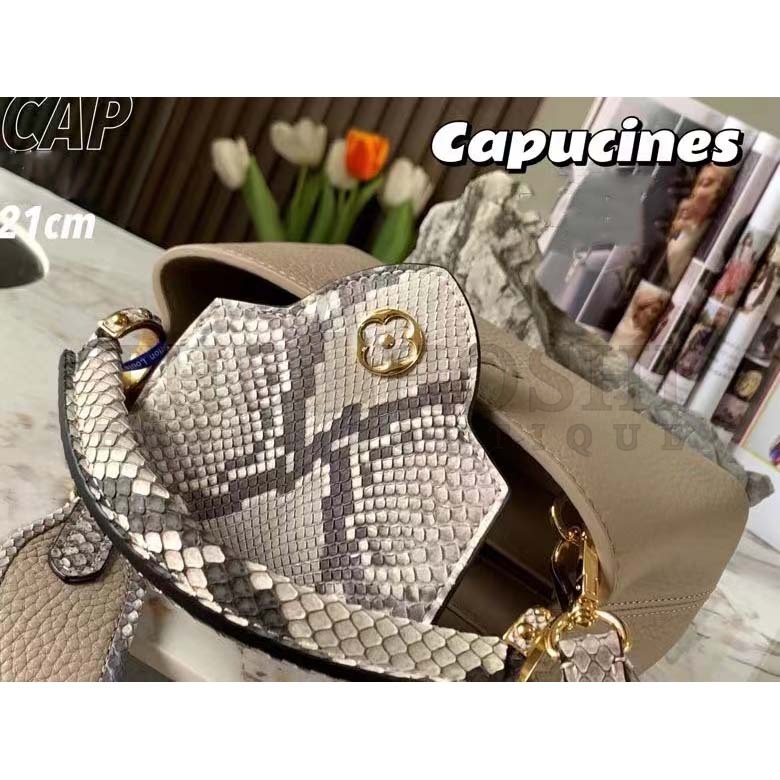 L0vis Vvtt0n LV Women Capucines Mini Handbag Galet Gray Taurillon Python Leather Master Quality