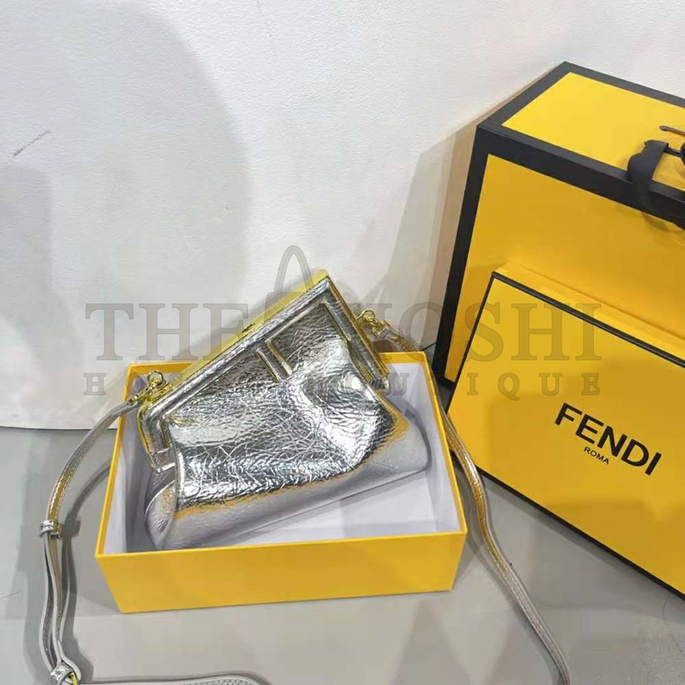 F**di Women First Small Silver Laminated Leather Bag Master Quality