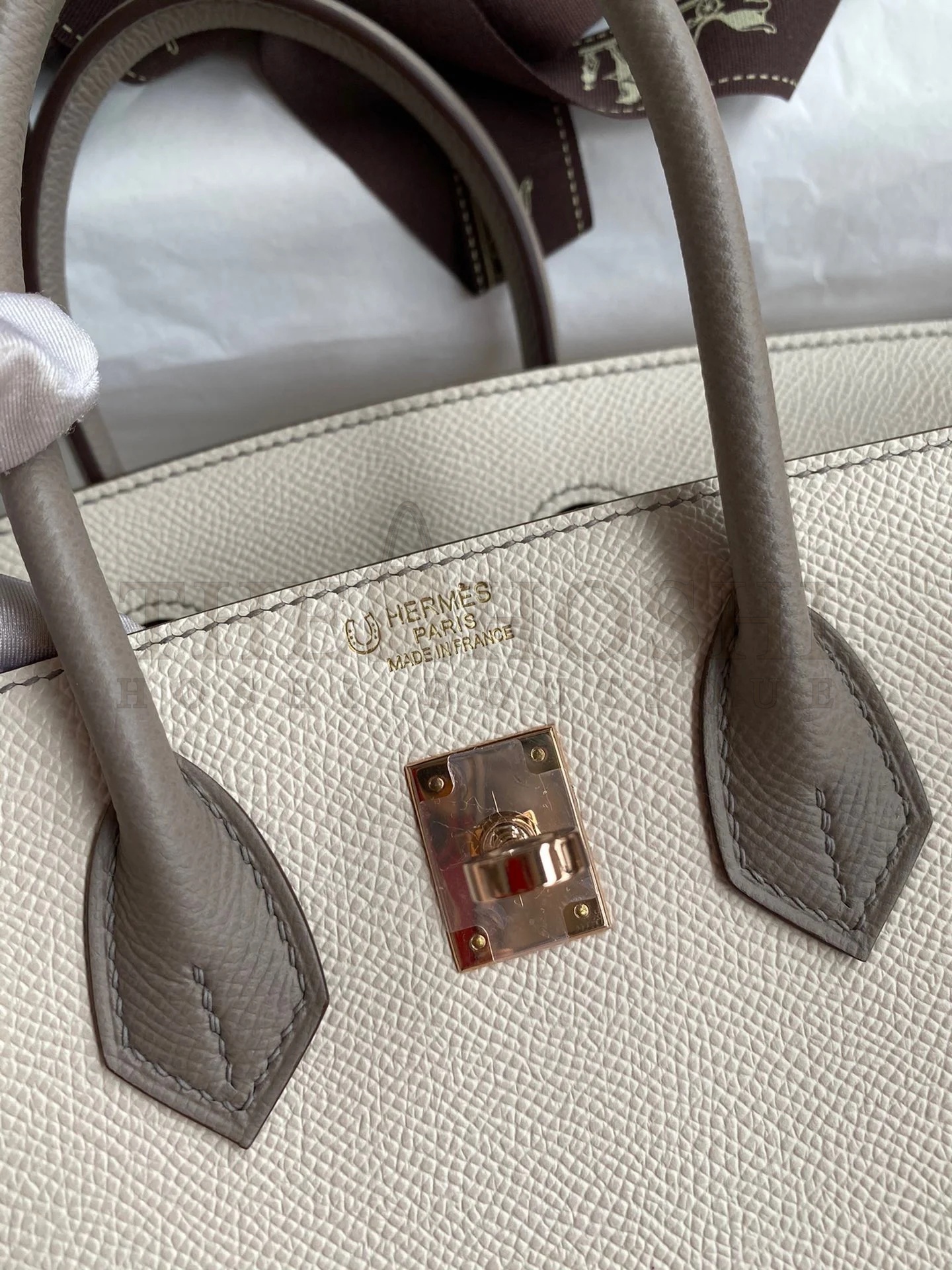 H**me5 HSS Birkin 25 Bicolor Bag in Craie and Gris Asphalt Epsom Calfskin Master Quality