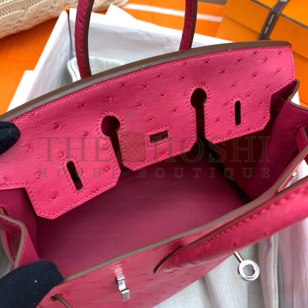 H**me5 Rose Red Birkin 25cm Ostrich Handmade Bag Master Quality