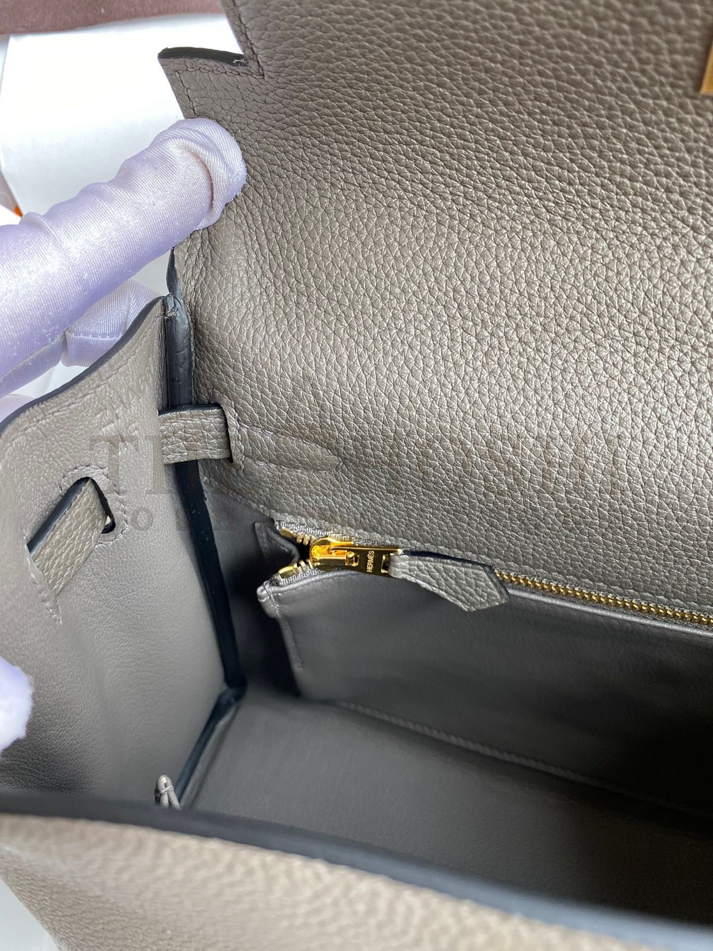 H**me5 Kelly Retourne 25 Handmade Bag In Etain Clemence Leather Master Quality