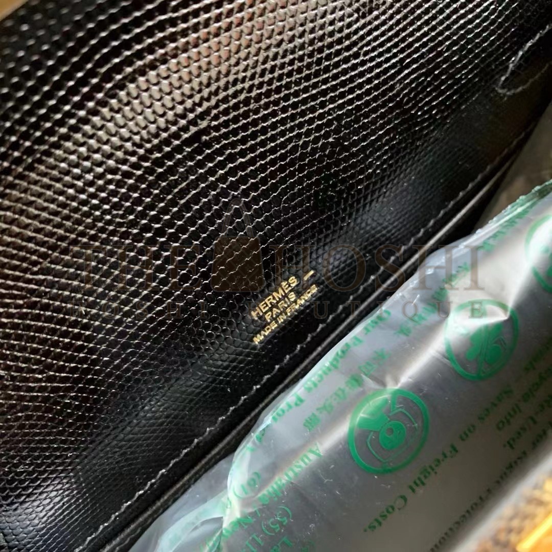 H**me5 Kelly Pochette Handmade Bag In Black Lizard Skin Master Quality