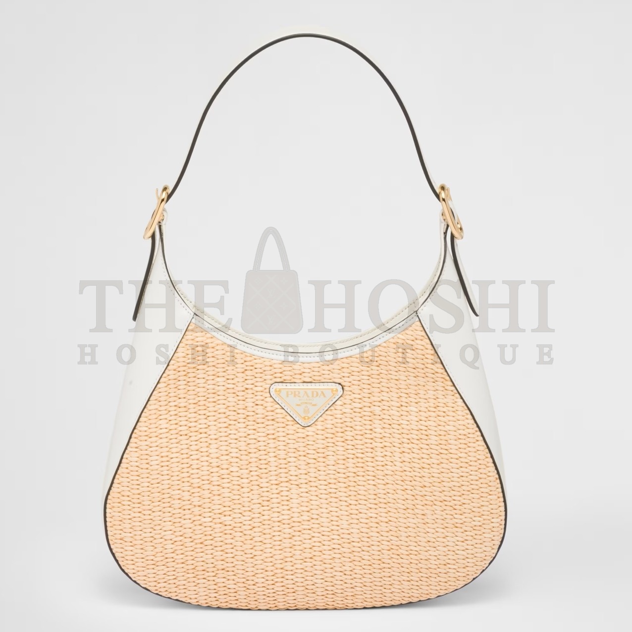 Pra*a Shoulder Bag in Woven Straw and White Leather Master Quality