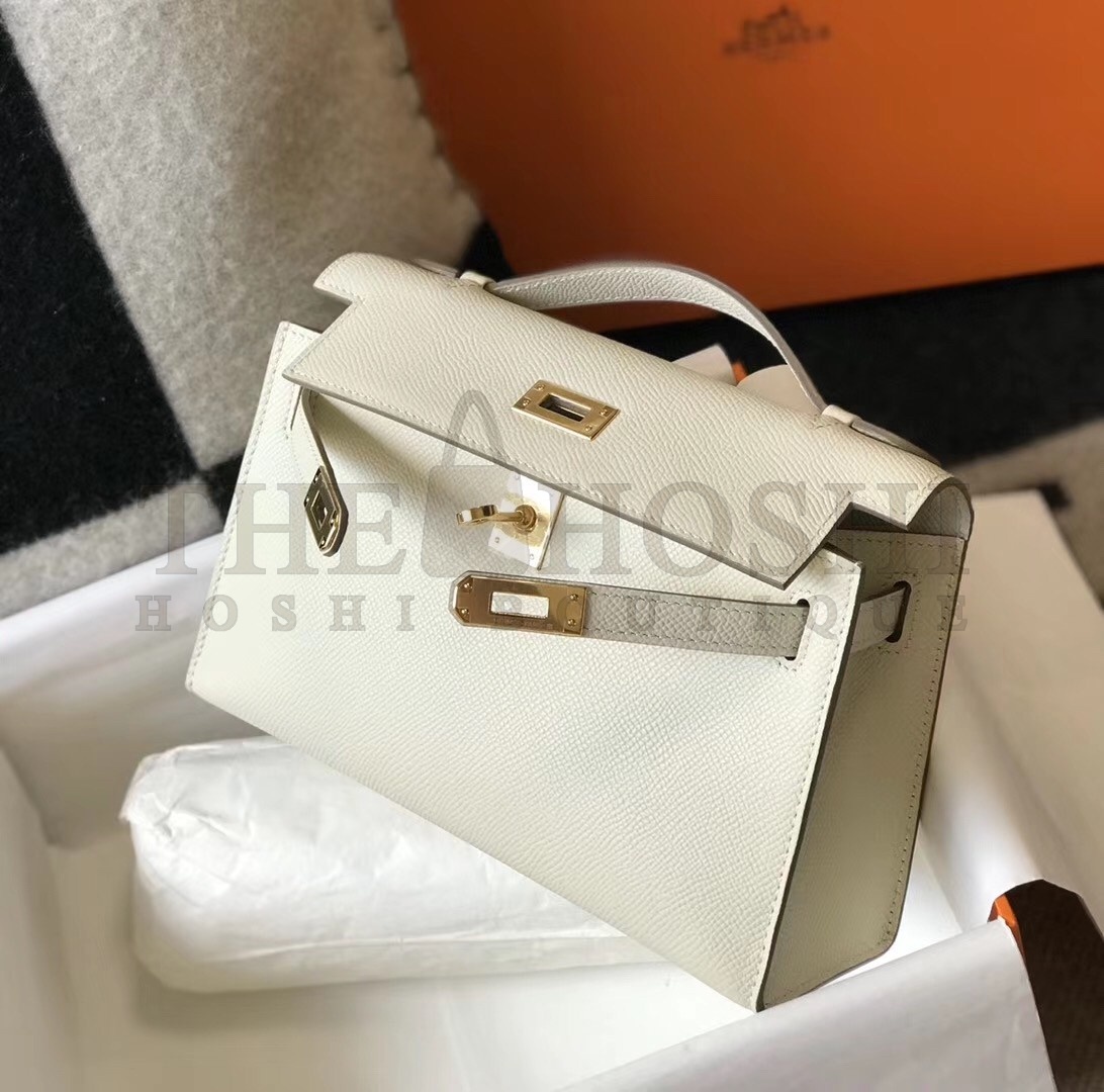 H**me5 Kelly Pochette Bag In White Epsom Leather Master Quality