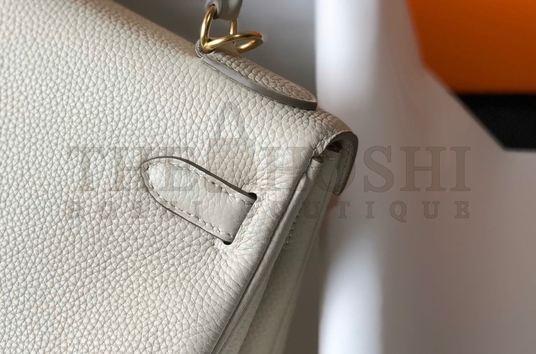 H**me5 Kelly 25cm Retourne Bag in Craie Clemence Leather GHW Master Quality