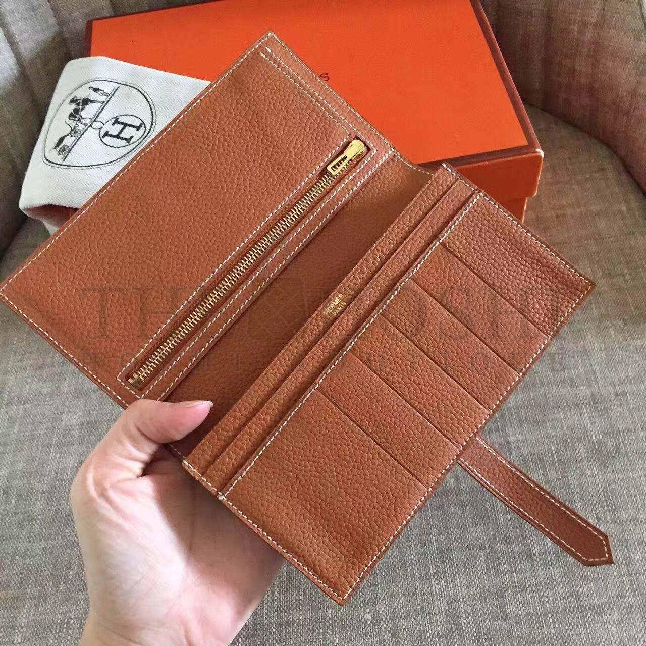 H**me5 Brown Clemence Bearn Gusset Wallet Master Quality