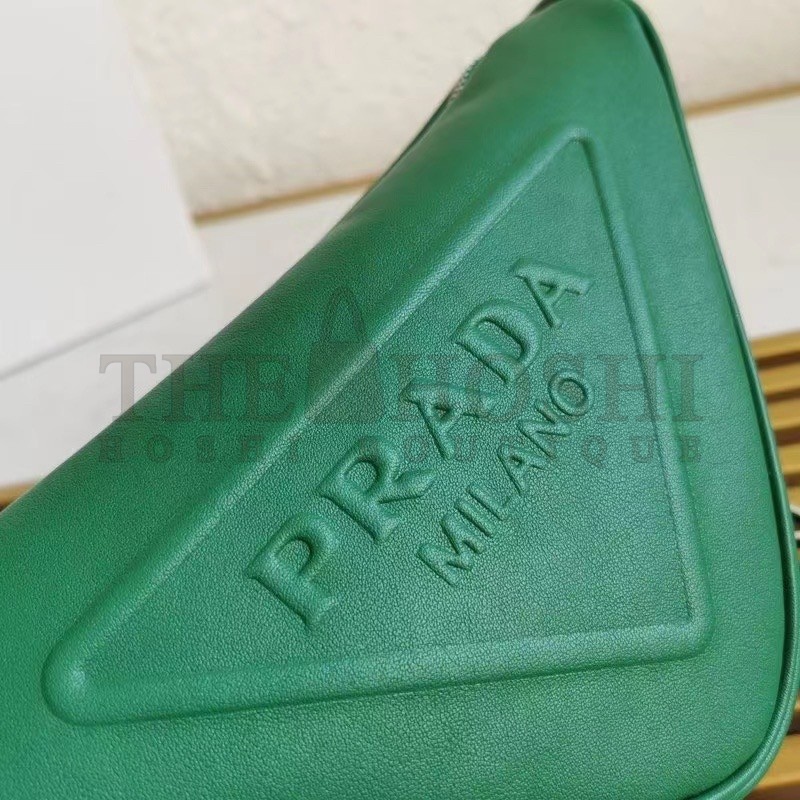 Pra*a Triangle Shoulder Bag In Green Leather Master Quality