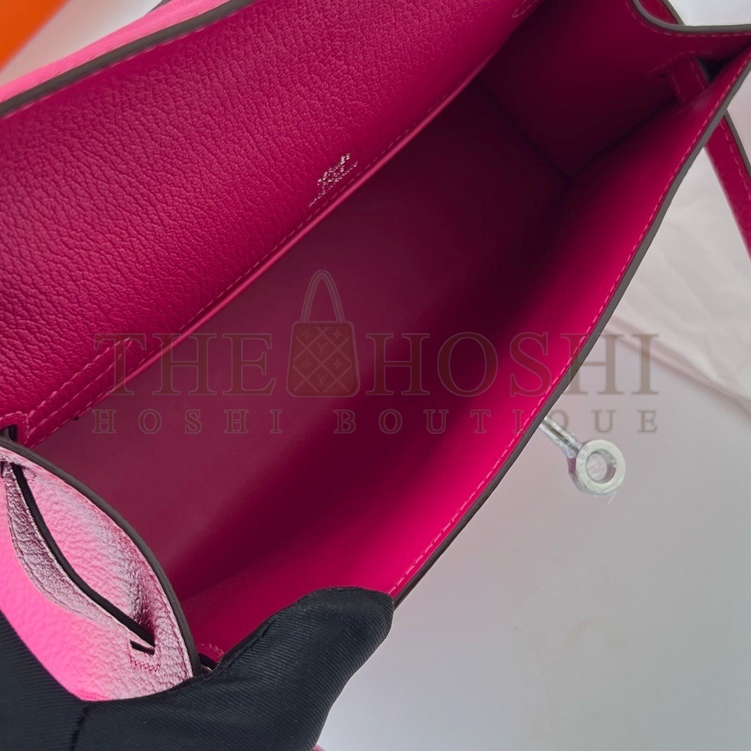 H**me5 Kelly Pochette Handmade Bag In Rose Mexico Chevre Mysore Leather Master Quality