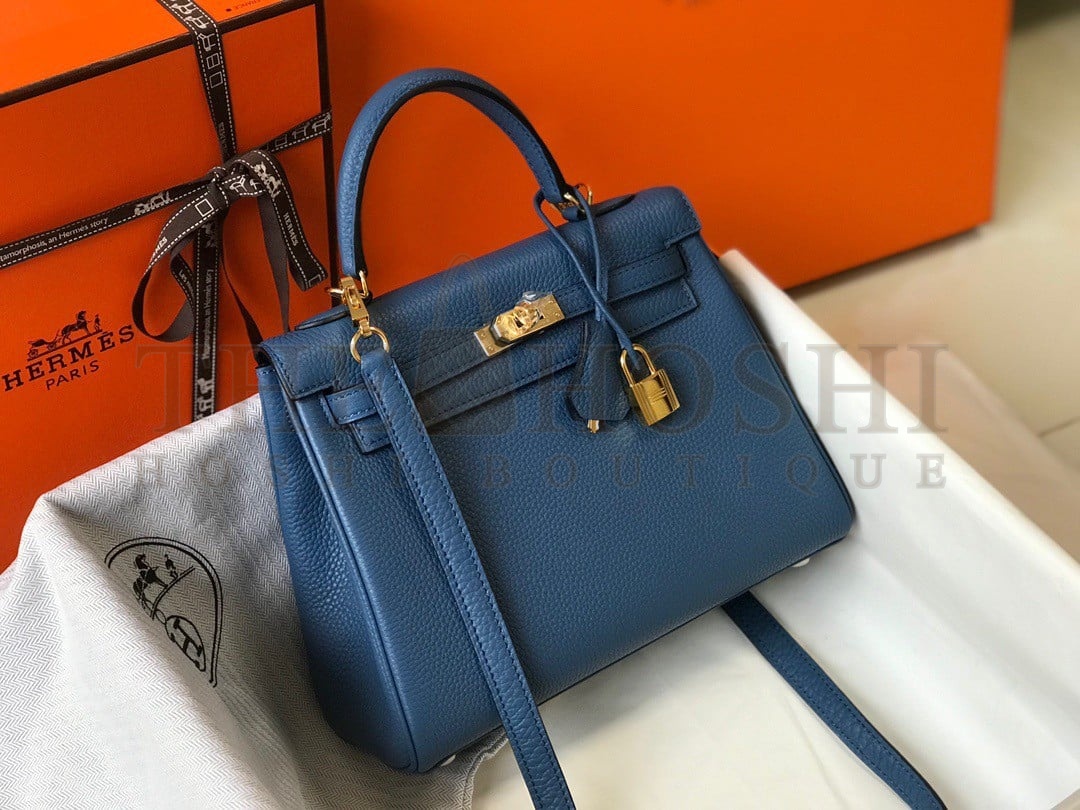 H**me5 Kelly 25cm Retourne Bag in Blue Agate Clemence Leather GHW Master Quality