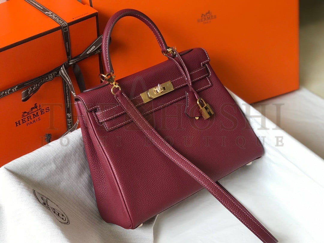 H**me5 Kelly 25cm Retourne Bag in Bordeaux Clemence Leather GHW Master Quality