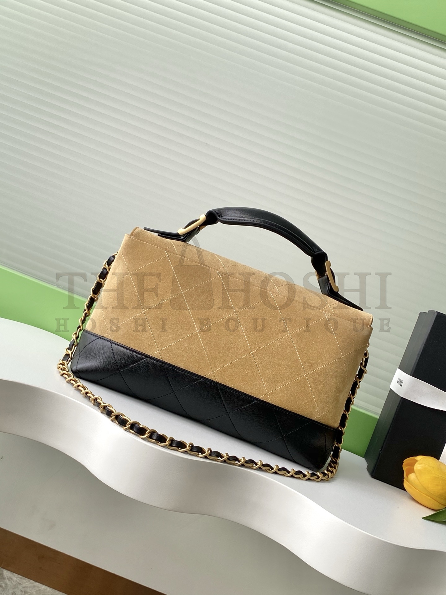 Ch**el AS5637 Top Handle Flap Bag Deer Suede Leather 18x29x8cm Master Quality