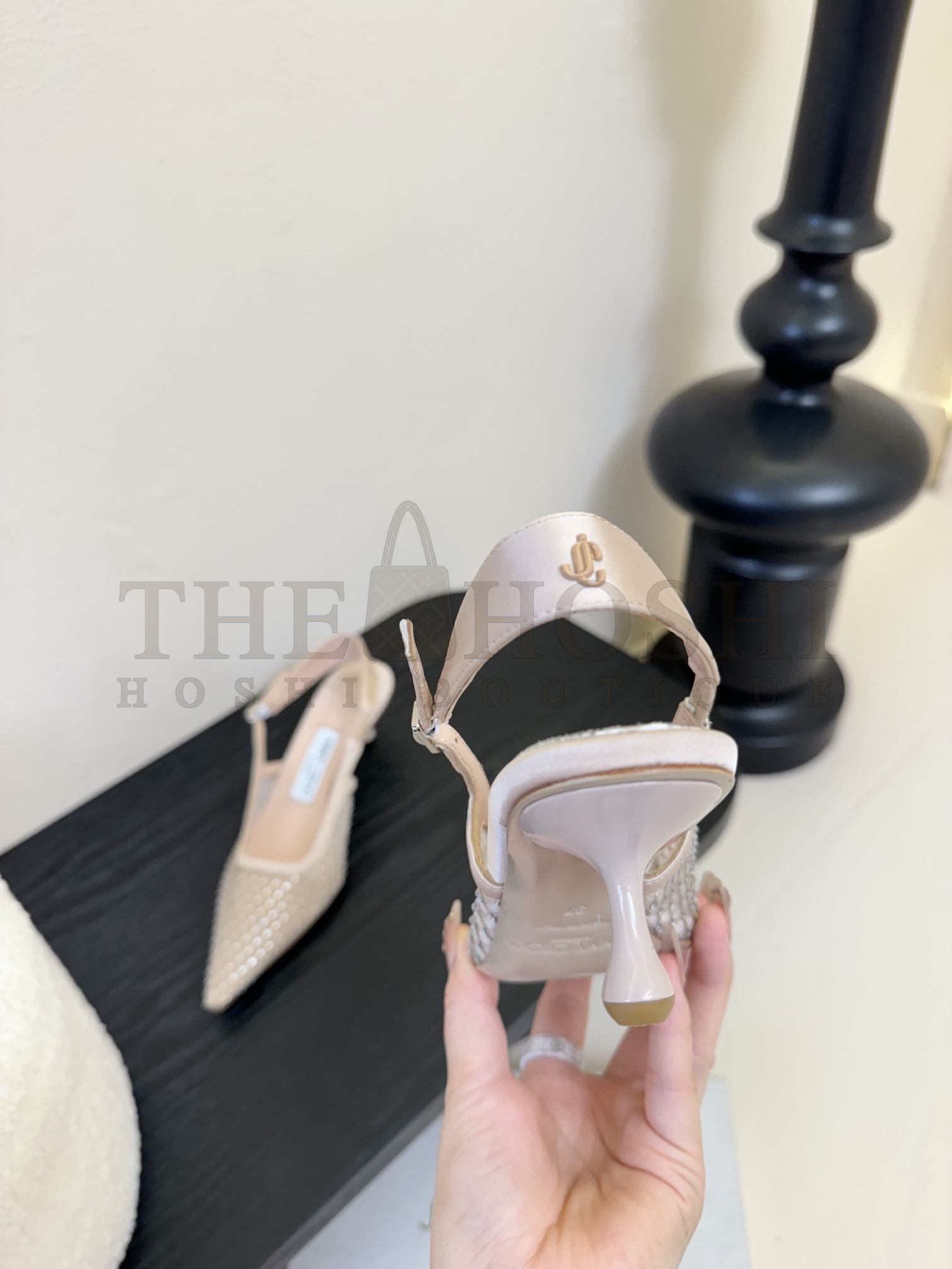 J1m*y Ch00 Jc Crystal Mesh Pointed Slingback Heels Master Quality