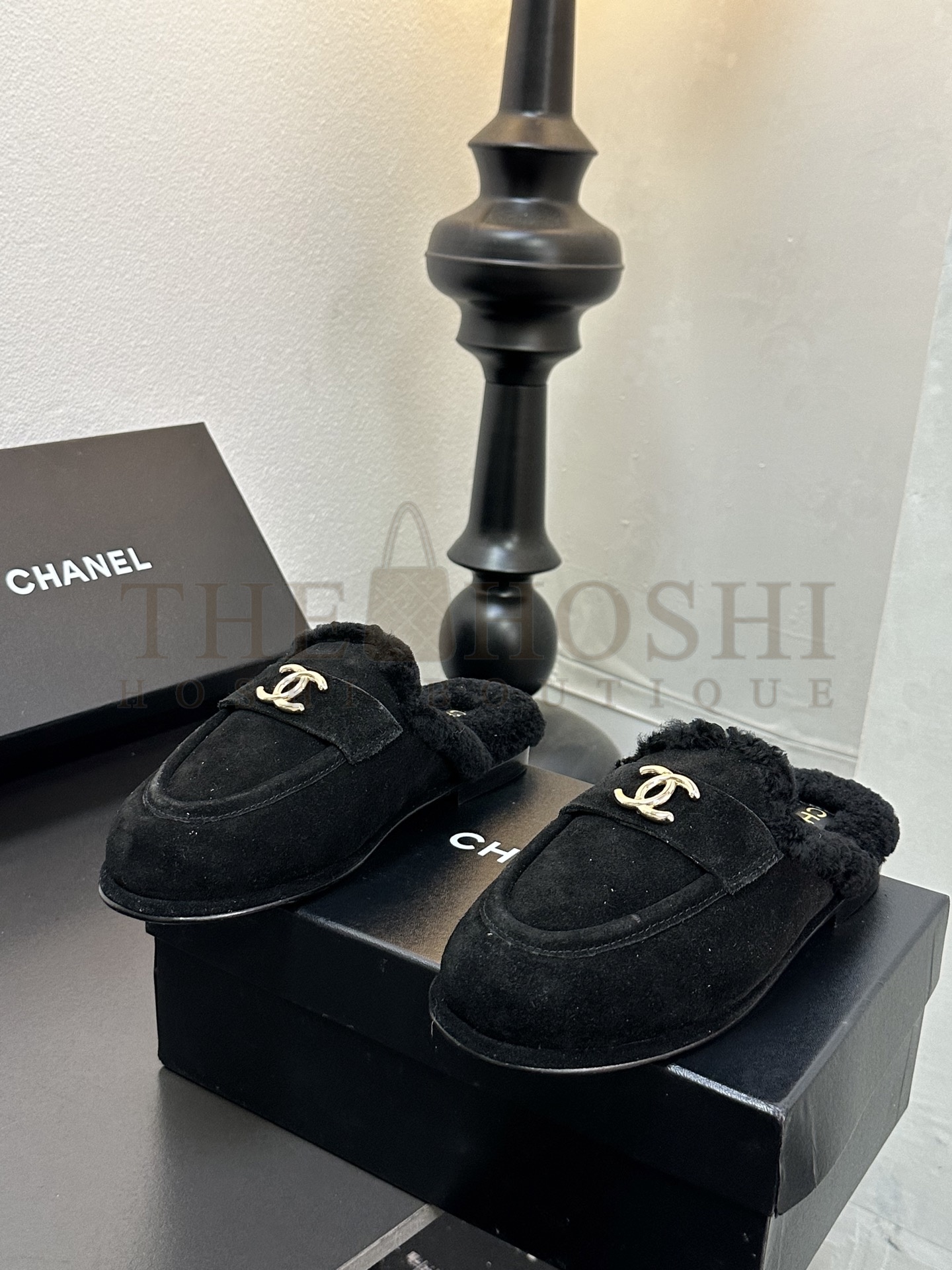 Ch**el CH 25K Fur Mule Slippers Suede Leather Shearling Lined 35-41 Master Quality