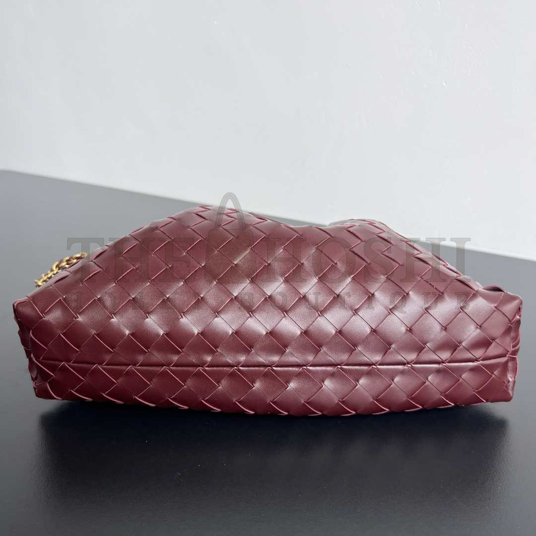 B0tt*ga Ven*ta bv Dustbag Notte Burgundy Intrecciato Leather Pouch Bag with Gold Chain Strap Luxury Crossbody Bag Master Quality
