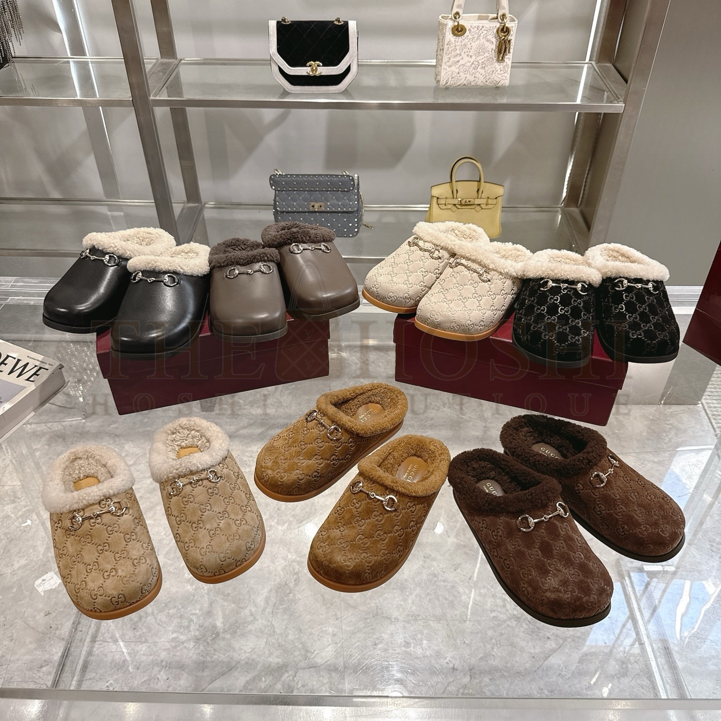 Gvc*1 Yellow Leather Horsebit-Detailed Shearling-Lined Mules Sandals  Sizes 36-42 Master Quality