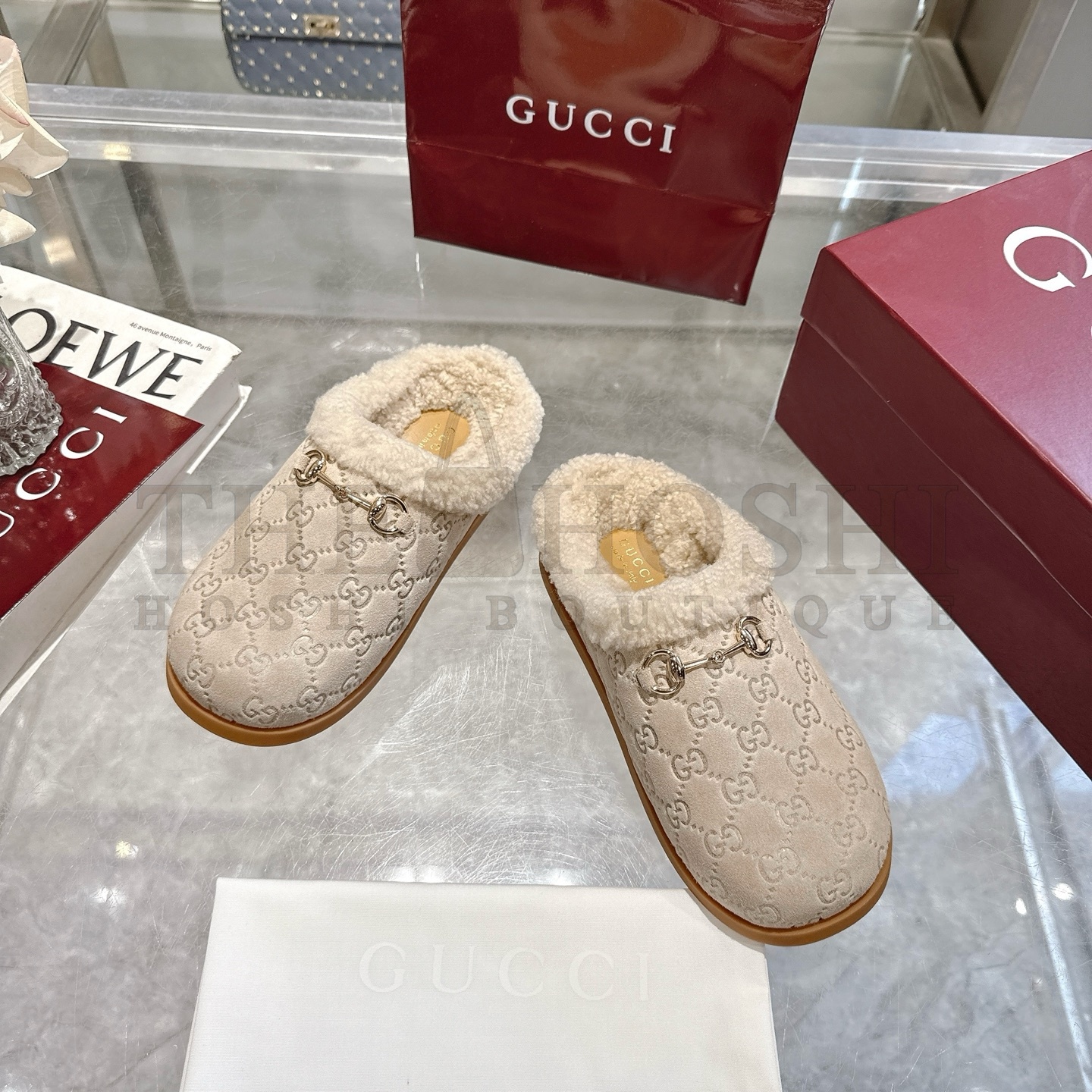 Gvc*1 Brigh Leather Horsebit-Detailed Shearling-Lined Mules Sandals Master Quality