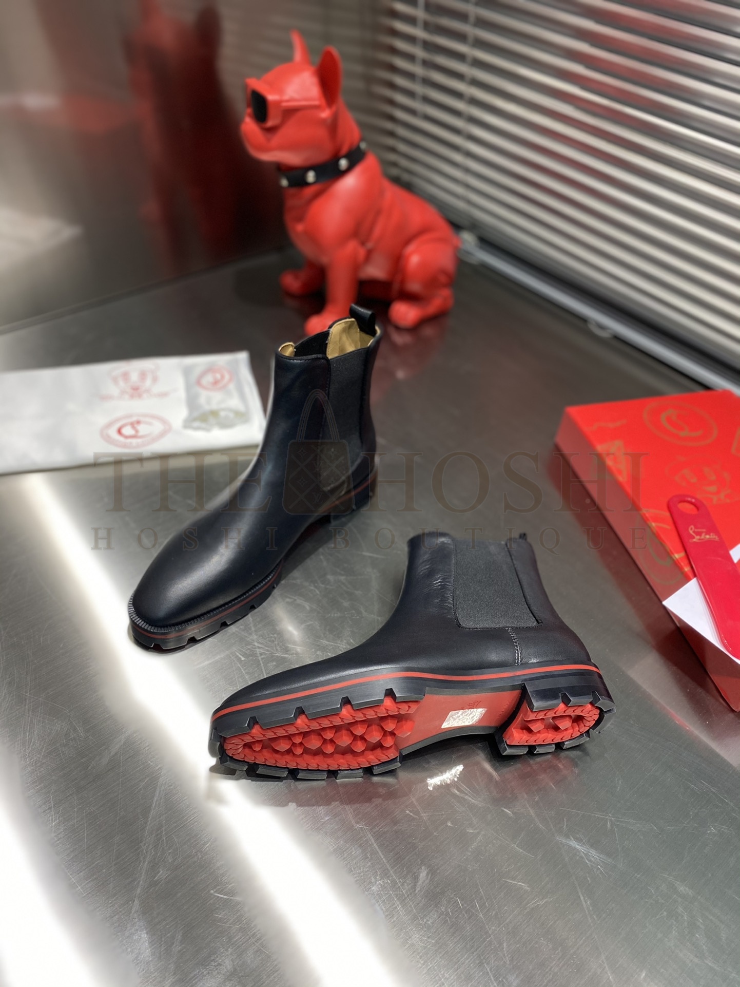 Chr1st1an Louboutin CL Wheel Tread Glossy Black Calfskin Chelsea Boots Men 39-47 Master Quality