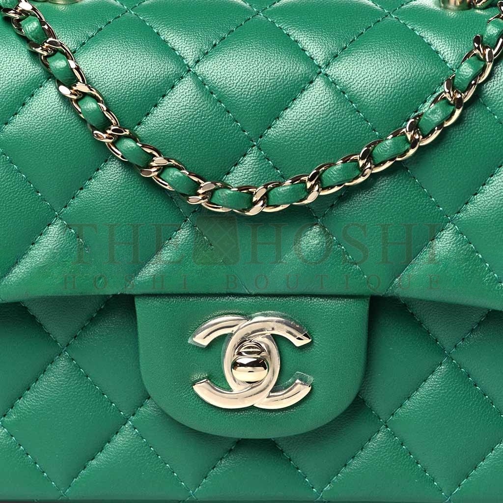 Ch**el LAMBSKIN QUILTED MINI TOP HANDLE RECTANGULAR FLAP GREEN (20*13*9cm) Master Quality