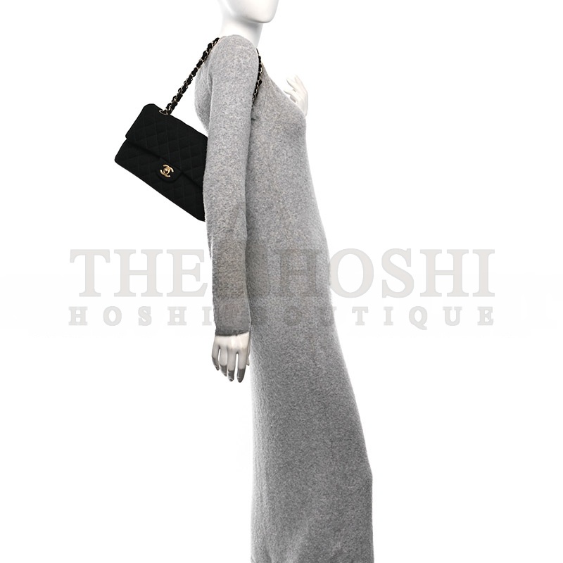 Ch**el JERSEY QUILTED MEDIUM DOUBLE FLAP BLACK (25*17*7cm) Master Quality