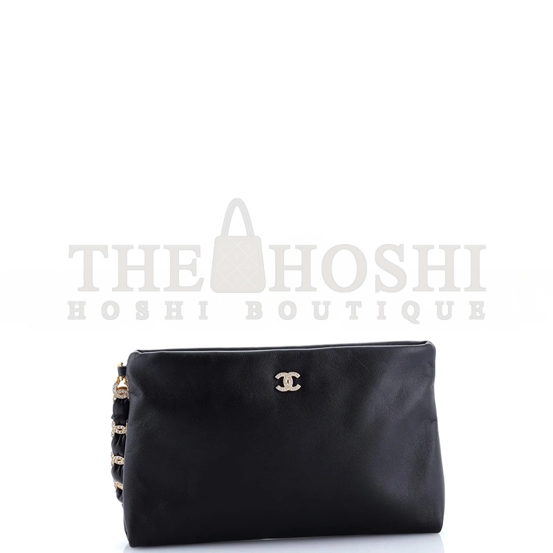 Ch**el CRYSTAL CC HANDLE WRISTLET POUCH LAMBSKIN AP4281 (24.5*16*2.5cm) Master Quality