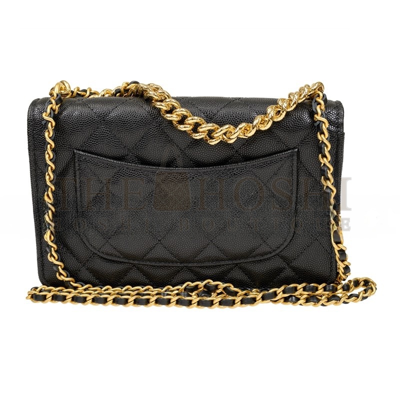 Ch**el LYCHEE PEEL CC TURNLOCK WALLET ON CHAIN WOC BLACK AP3910 (20*12.5*4cm) Master Quality